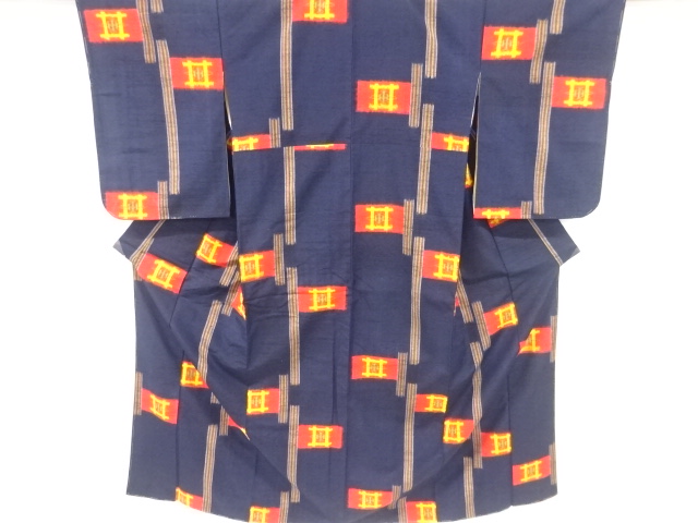 JAPANESE KIMONO / ANTIQUE KIMONO / SILK / TSUMUGI / WOVEN STRIPE